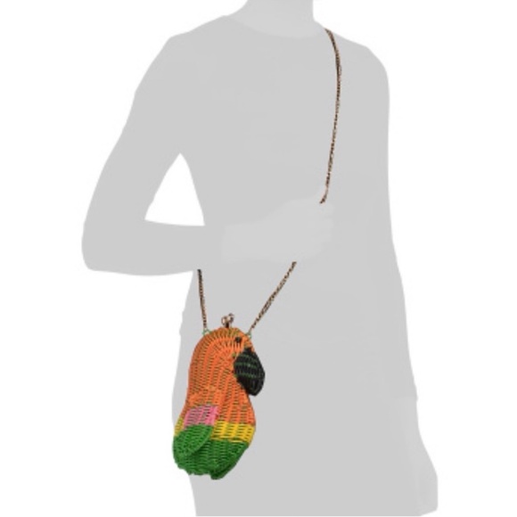 TROPICAL PARROT WICKER BAG WITH CHAIN CROSSBODY STRAP! New - Picture 5 of 5